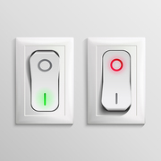 3D Toggle Switch Vector. White Switches With On, Off Position. Electric Light Control Illustration.