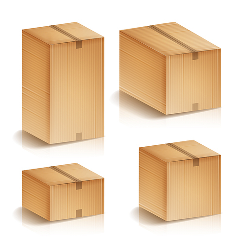 Realistic Cardboard Boxes Set Isolated Vector Illustration