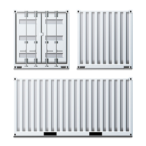 Cargo Container Vector. Classic Cargo Container. Freight Shipping Concept. Logistics, Transportation Mock Up. Front And Back Sides. Isolated On White Background Illustration