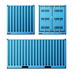 Cargo Container Vector. Classic Cargo Container. Freight Shipping Concept. Logistics, Transportation Mock Up. Front And Back Sides. Isolated On White Background Illustration