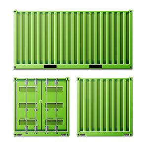 Cargo Container Vector. Classic Cargo Container. Freight Shipping Concept. Logistics, Transportation Mock Up. Front And Back Sides. Isolated On White Background Illustration