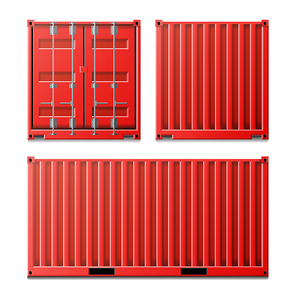 Cargo Container Vector. Classic Cargo Container. Freight Shipping Concept. Logistics, Transportation Mock Up. Front And Back Sides. Isolated On White Background Illustration