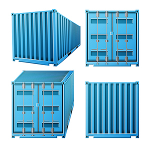 3D Cargo Container Vector. Classic Cargo Container. Freight Shipping Concept. Logistics, Transportation Mock Up. Isolated On White Background Illustration