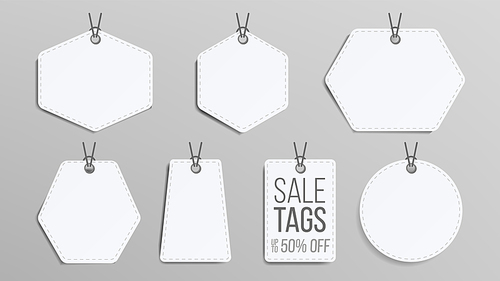 Sale Tags Blank Vector. White Empty Shopping Discounts Stickers. Template Discount Banners Set.