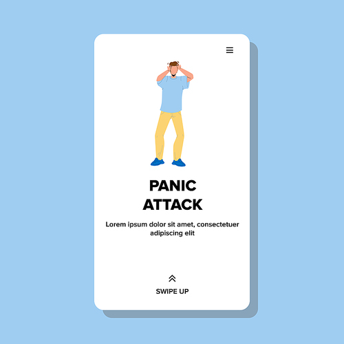 Panic Attack Depressed Man Holding Head Vector. Young Boy Have Panic Disorder, Shamed Guy. Character Psychology, Solitude, Fear Or Mental Health Problems Web Flat Cartoon Illustration