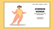 Oversize Woman Fashion Model In Swimwear Vector. Oversize Woman Standing And Posing In Swimsuit. Plus Size Character Lady In Luxury Clothes Have Funny Happy Time Web Flat Cartoon Illustration