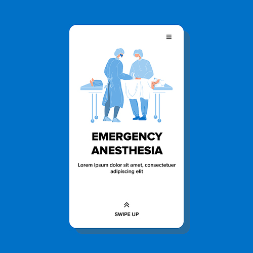 Emergency Anesthesia Facial Mask On Patient Vector. Emergency Anesthesia Medicaments For Performing Painless Operation. Characters Medical Workers Doctor And Nurse Web Flat Cartoon Illustration