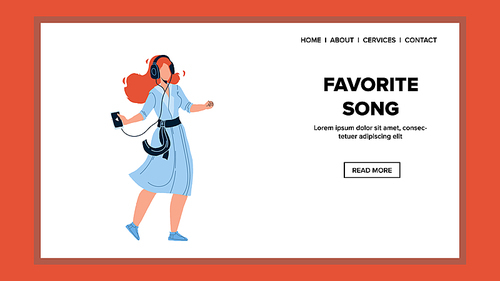 Favorite Song Listening Girl In Headphones Vector. Favorite Song Music Listen Young Woman And Dancing. Character Lady Holding Smartphone Or Digital Player Web Flat Cartoon Illustration
