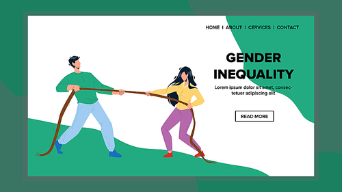 gender inequality and vs competition vector. businessman and businesswoman gender inequality, boy and girl pulling rope competitive game. characters tug war web flat cartoon illustration