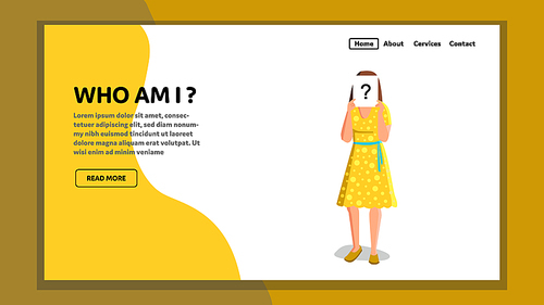 Who Am I Woman Self-knowledge Understanding Vector. Who Am I Girl Life Philosophical Ask, Lady Holding Paper List With Question Sign. Character Psychological Problem Web Flat Cartoon Illustration
