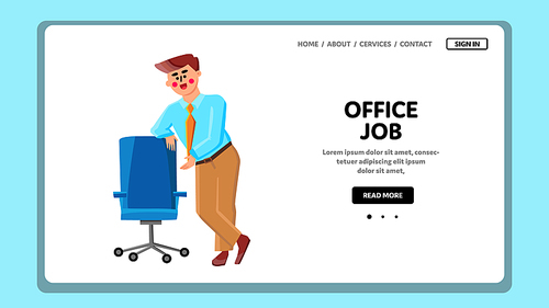 Office Job Offering Boss After Interview Vector. Businessman Ceo Leaning On Chair Offer Office Job And Invite Employee Seat Down. Character Business Man Company Worker Web Flat Cartoon Illustration