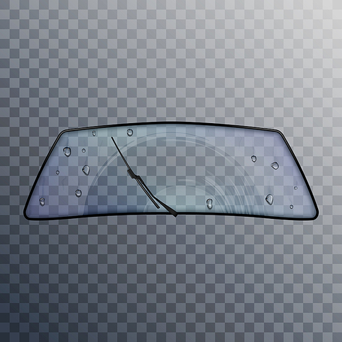 Wash Car Windscreen With Wiper And Water Vector. Washing Transport Window With Wiper And Washer Liquid In Rainy Day. Automobile Equipment For Cleaning Glass Template Realistic 3d Illustration