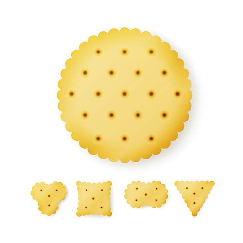 Cracker In Different Shapes. Yellow Cookie Vector