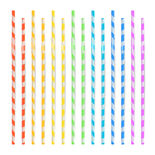 colorful  straws set. 3d striped icon isolated in white background. vector
