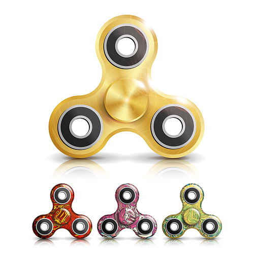 Spinner Toy Vector. Bright Plastic Fidgeting Hand Toy For Improvement Of Attention Span. Spinning Machine. Rotation. Fidget Finger Spinner Stress, Anxiety Relief Toy. Realistic