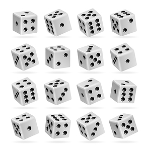 Playing Dice Vector Set. 3d Realistic Cubes With Dot Numbers. Good For Playing Board Casino Game. Isolated