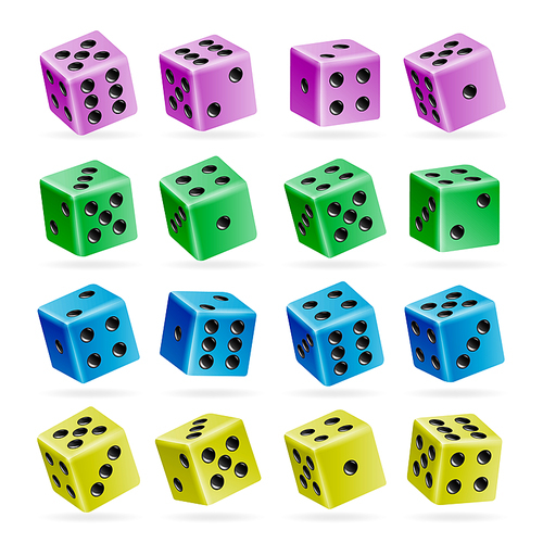 Playing Dice Vector Set. 3d Realistic Cubes With Dot Numbers. Good For Playing Board Casino Game. Isolated