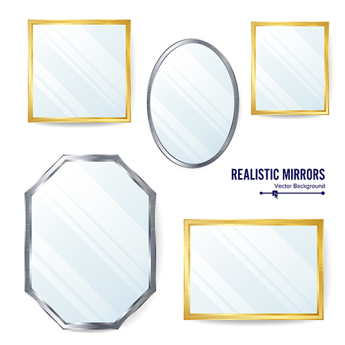 Realistic Mirrors Set Vector. Different Mirror Shapes For Interior