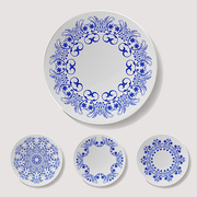 Realistic Plate Vector Set. Closeup Porcelain Tableware Isolated. Ceramic Kitchen Dish Top View. Template For Food Presentation.