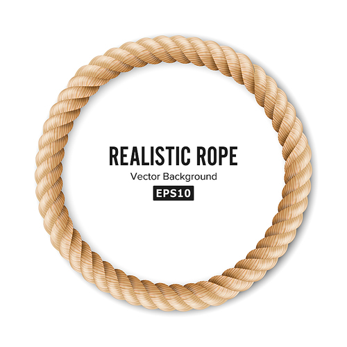 Realistic Rope Vector. 3D Circular Rope Isolated On White Background. Illustration Of Twisted Nautical Thick Line. Graphic String Cord