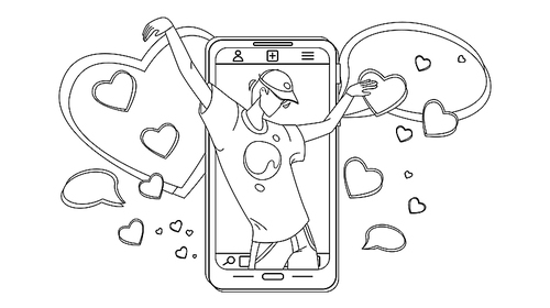 crazy dance dancing man on phone screen black line pen drawing vector. crazy dance performing young dancer boy on smartphone display. electronic gadget device active lifestyle illustration