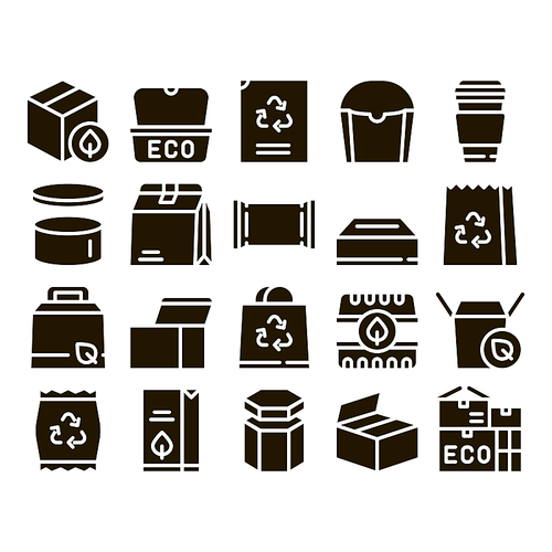 Packaging Collection Elements Vector Icons Set Thin Line. Carton Open And Closed Packaging Glyph Pictograms Black Illustrations