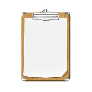 Clip Board With Blank Paper Sheet Attached Vector. Wooden Clip Board With List, Doctor Stationery Accessory Writing Diagnosis And Prescription. Notepad Template Realistic 3d Illustration