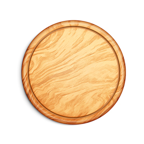 Pizza Board Accessory For Food Top View Vector. Round Wooden Pizza Board In Circular Shape Tray For Tasty Fresh Cooked Nutrition. Wood Desk For Meal Mockup Realistic 3d Illustration