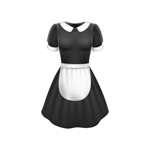 Dress black woman. Young girl. Attractive design. Top template dress. 3d realistic vector