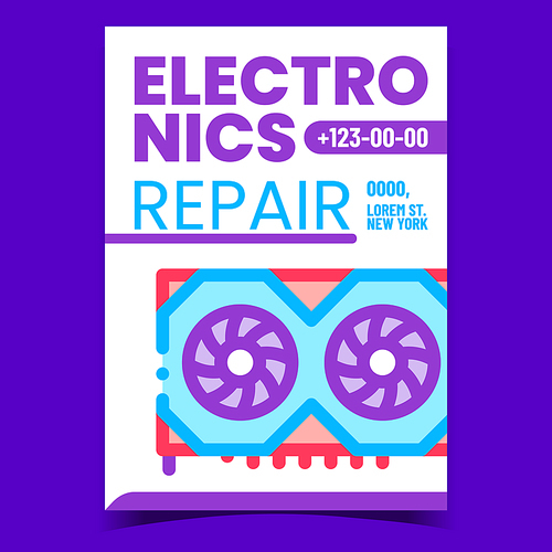 Electronics Repair Service Promotion Banner Vector. Repair Graphics Card Computer Detail, Electronic Digital Technology Fixing Advertising Poster. Concept Template Style Color Illustration