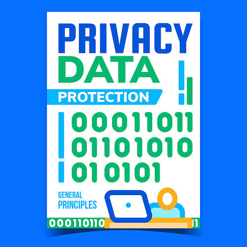 Privacy Data Protection Promotion Banner Vector. Data Protective Service Advertise Poster. Information Safety Technology, Digital Security Concept Template Stylish Color Illustration