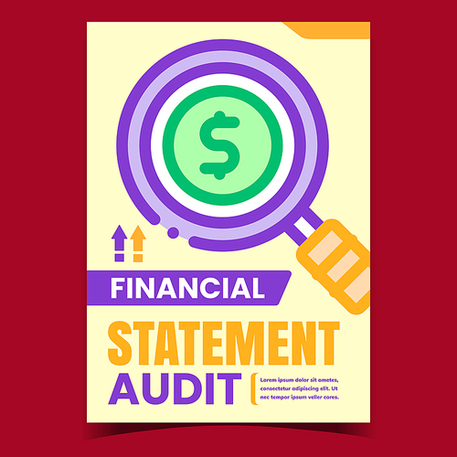 Financial Statement Audit Promo Banner Vector. Finance Audit Researching Advertising Poster. Company Money Capital, Income And Expenses Research Concept Template Style Color Illustration