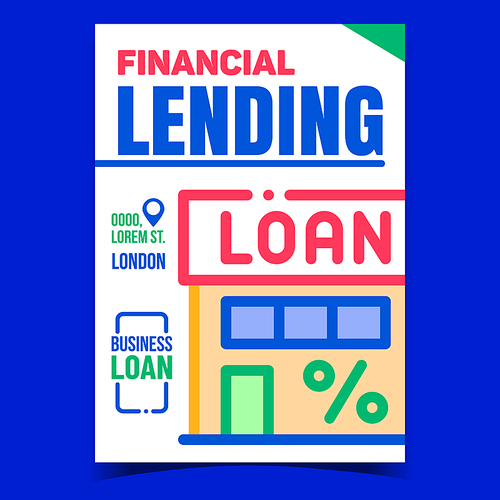 Financial Lending Office Promotion Poster Vector. Financial Building On Advertising Banner. Loan Business Company, Money Management And Investment Concept Template Style Color Illustration