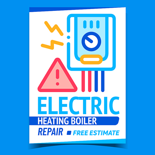 Electric Heating Boiler Repair Promo Banner Vector. Electrical Boiler Heat Equipment Fixing Service Advertising Poster. Broken Technics Technology Fix Concept Template Style Color Illustration