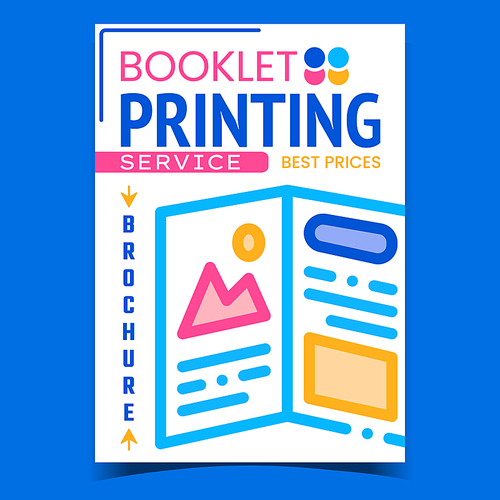 booklet printing service advertising poster vector.  print service creative promotional banner. designer business and manufacturing concept template style color illustration