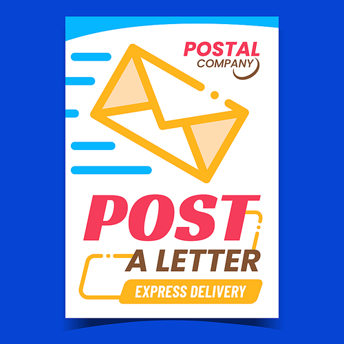 Letter Post Express Delivery Promo Poster Vector. Delivering Message Letter Envelope On Advertising Banner. Postal Company Communication Service Concept Template Style Color Illustration