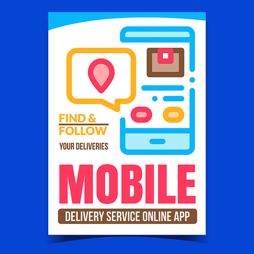 Mobile Delivery Service Promotion Banner Vector. Phone Online App Delivering Service Advertising Poster. Smartphone Application For Tracking Parcel Concept Template Style Color Illustration