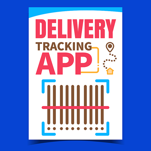 Delivery Tracking App Promotion Banner Vector. Scanning Barcode For Online Checking Location On Advertising Poster. Bar Code Of Delivering Application Concept Template Style Color Illustration