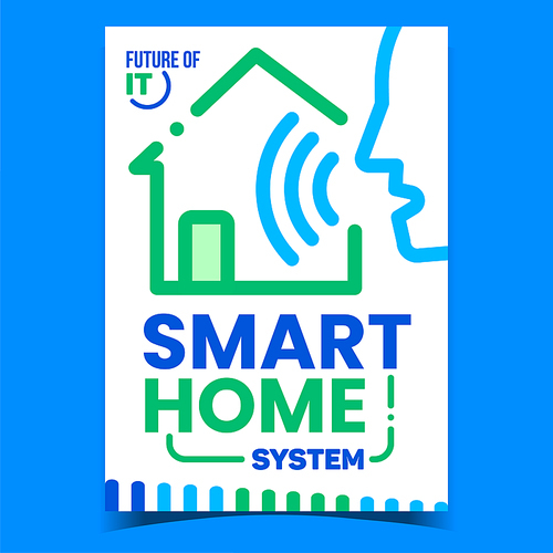 Smart Home System Creative Promo Banner Vector. Voice Intelligent Control Of Smart House Building, Future Digital Technology Advertising Poster. Concept Template Stylish Color Illustration