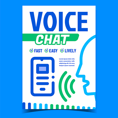 Voice Chat Creative Promotional Poster Vector. Human Voice Chatting, Mobile Phone Application For Online Communication Advertising Banner. Concept Template Style Color Illustration