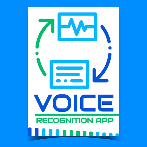 Voice Recognition App Promotion Poster Vector. Voice Assistant Mobile Phone Digital Application Advertising Banner. Smartphone Function Concept Template Style Colorful Illustration