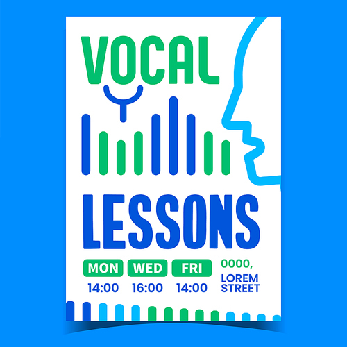 Vocal Lessons Creative Promotion Banner Vector. Vocal Exercise, Singer Perfomaning Song Advertising Poster. Human Singing, Artist Education Concept Template Style Color Illustration