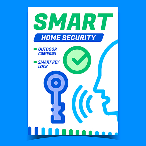 Smart Home Security Creative Promo Banner Vector. Outdoor Cameras And Digital Key Lock, House Security Electronic System Advertising Poster. Concept Template Style Color Illustration