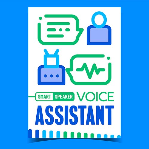 Voice Assistant Creative Promotion Banner Vector. Voice Smart Speaker, Communication With Robotic Online Support Advertising Poster. Intelligent Technologies Concept Template Style Color Illustration