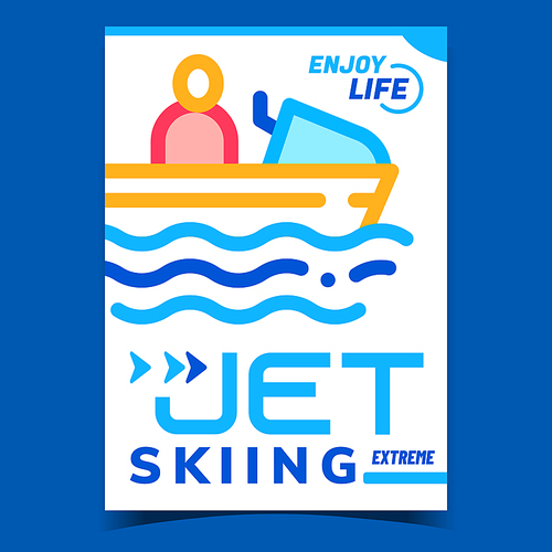 Jet Skiing Creative Promotional Banner Vector. Extremal Jet Ski, Human Sportive Boat Floating In Sea Advertising Poster. Water Scooter Transport Concept Template Style Color Illustration