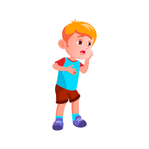 Surprised Boy Child Looking At Accident Vector. Shocked Caucasian Boy Kid Look At Dangerous Situation. Excitement Character Preteen Infant With Surprise Emotion Flat Cartoon Illustration