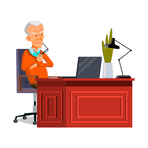 Thinking old man person. Age grandfather. vector character flat cartoon Illustration