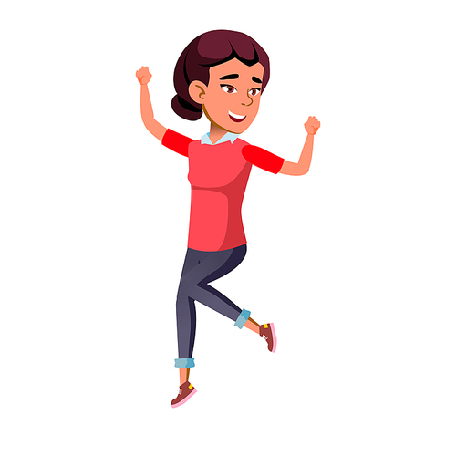 celebrate jumping teen girl. positive kid. active sport human. motion child. vector flat cartoon illustration