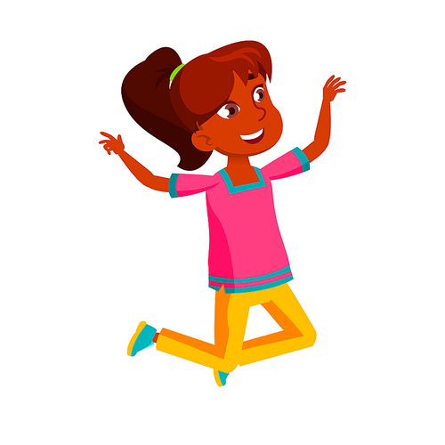 joy jumping teen girl. cute child. excited human. vector flat cartoon illustration