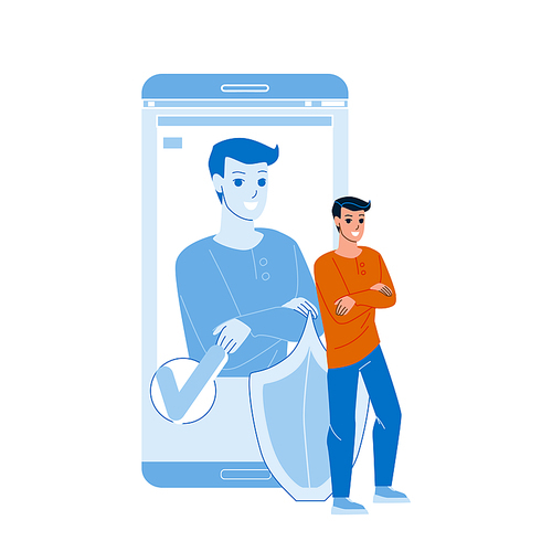 User Profile Security Innovation Technology Vector. Man Smartphone And Social Media Profile Security. Character Boy Identification Protection And Control System Flat Cartoon Illustration
